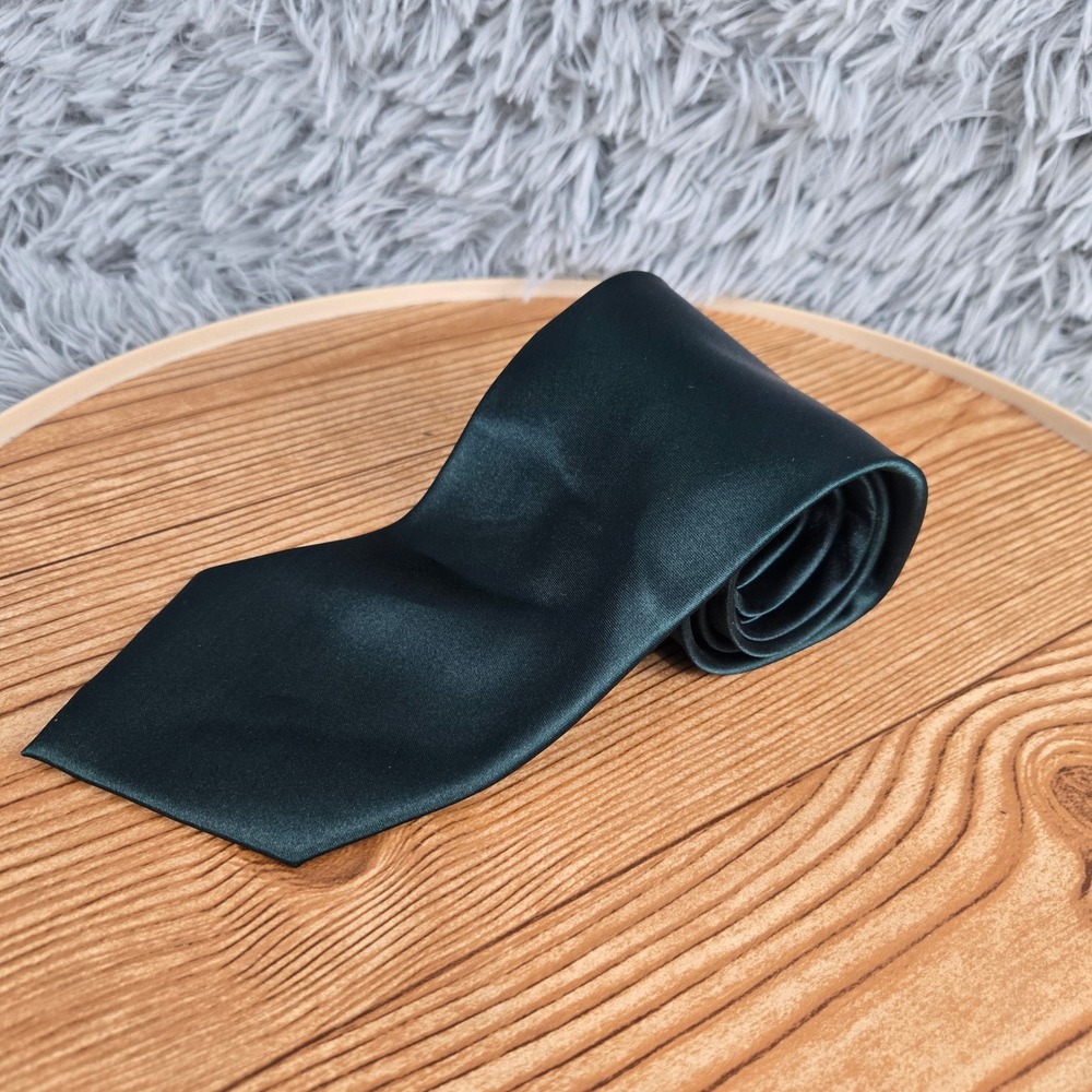 Fratello‎ Necktie Mens OS Forest Green Solid Satin Hand Made Classic Formal Tie